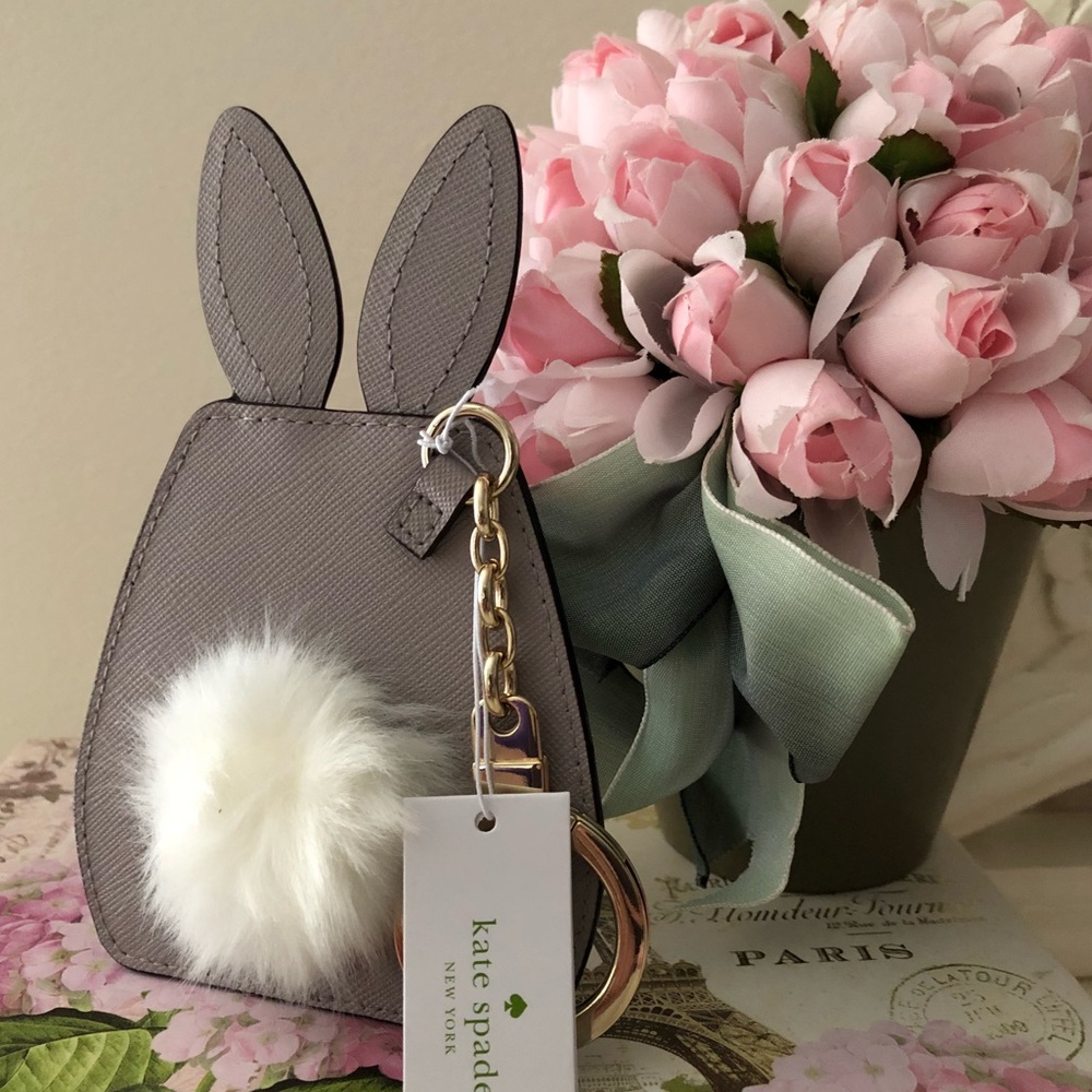 ๐Kate Spade Leather Bunny Appliquรฉ Keychain/Charm - Picture 2 of 7